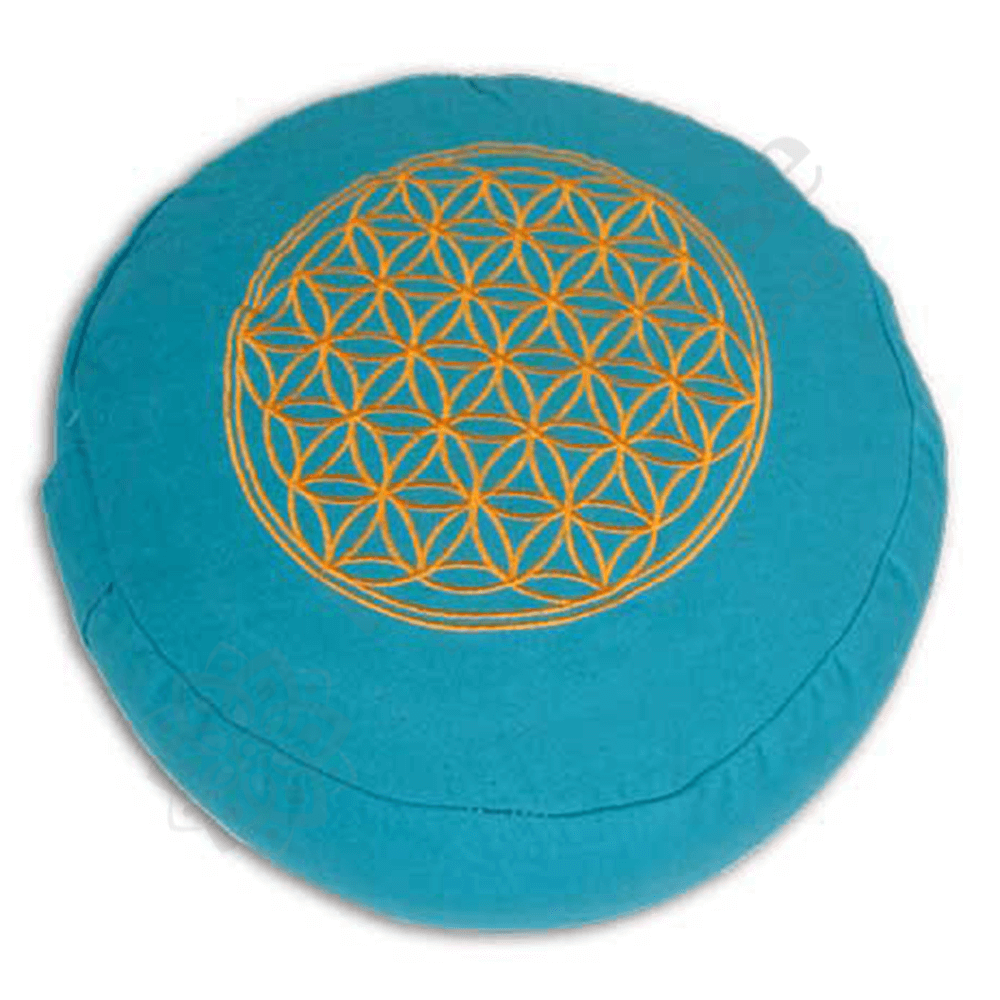Meditációs párna - kerek - Élet virága szimbólummal - türkiz-narancs Meditációs párna - kerek - Élet virága szimbólummal - türkiz-narancs